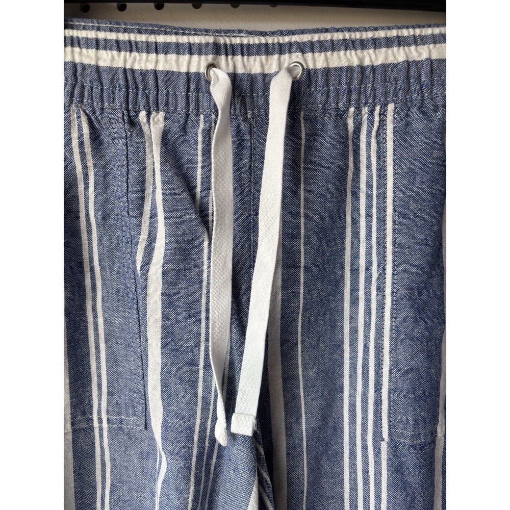 Nautica Women's‎ Lg Pull On Linen Viscose Drawstring Shorts Blue White Striped - Picture 2 of 7